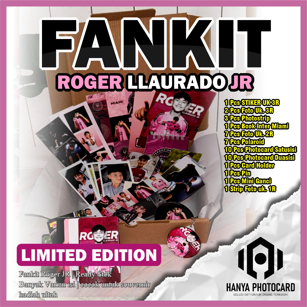 " Fankit Roger Llaurado Jr Pemain Inter Miami u13 (Photocard, Pin, Stiker , Photostrip , 2R dll) Ham