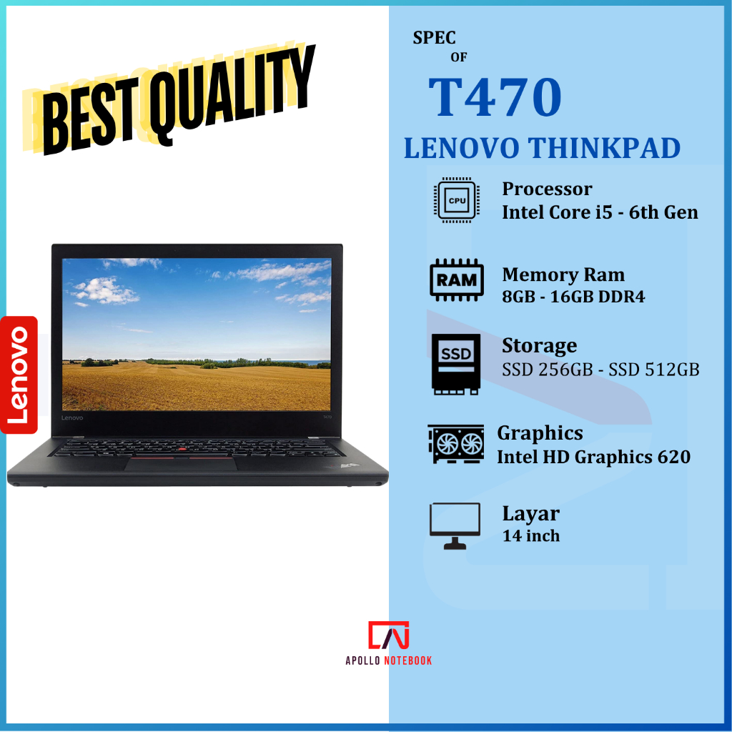 Laptop Lenovo Thinkpad Series i5/i7 | T470 T480 T490 L480 T14 E480| 16GB 512GB | Second Bergaransi