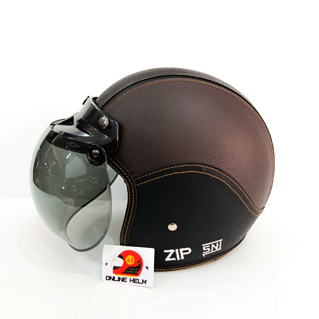 HELM BOGO FULL KULIT WARNA COKLAT HITAM BAWAH