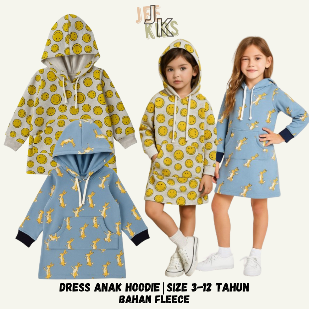 Dress Hoodie Baju Anak Perempuan 3-12 Tahun| Mini Dress Anak| Dress Anak Perempuan | Set Hoodie Anak