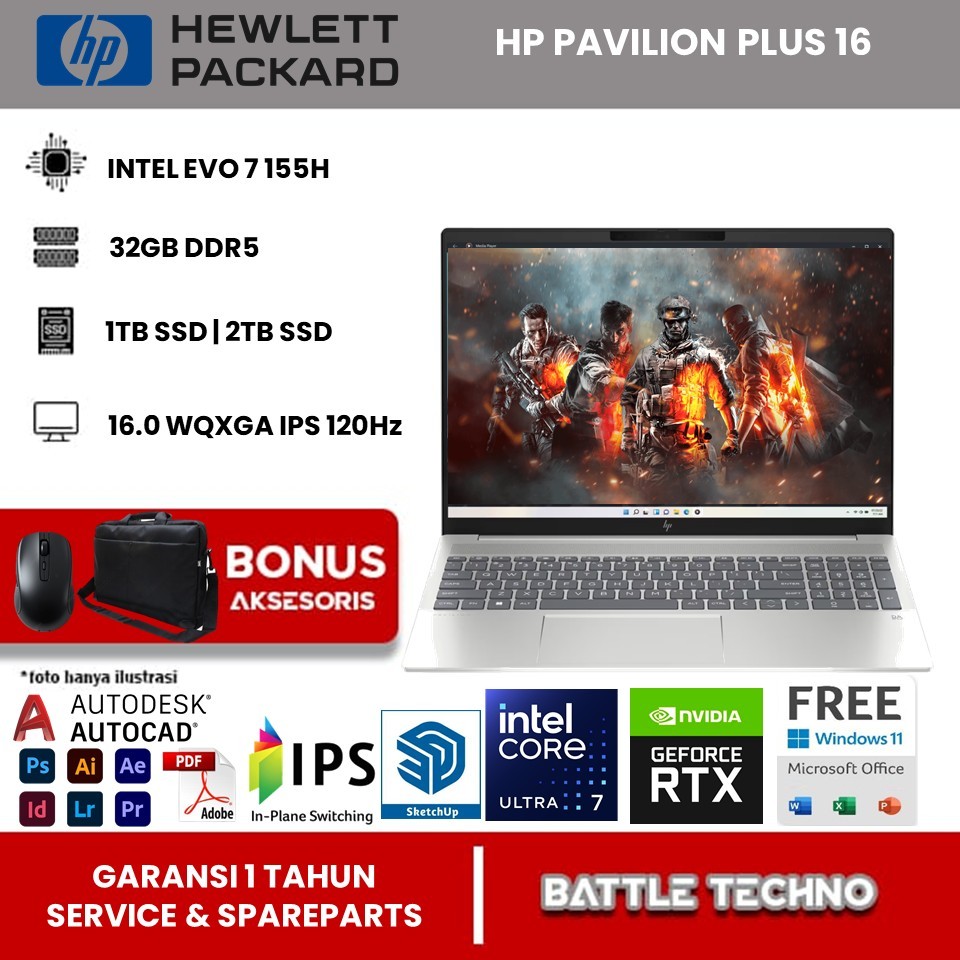 Laptop Gaming Hp Pavilion Plus 16 Intel Evo Ultra 7 155H 32GB Ram 2TB SSD RTX4050 WQXGA IPS