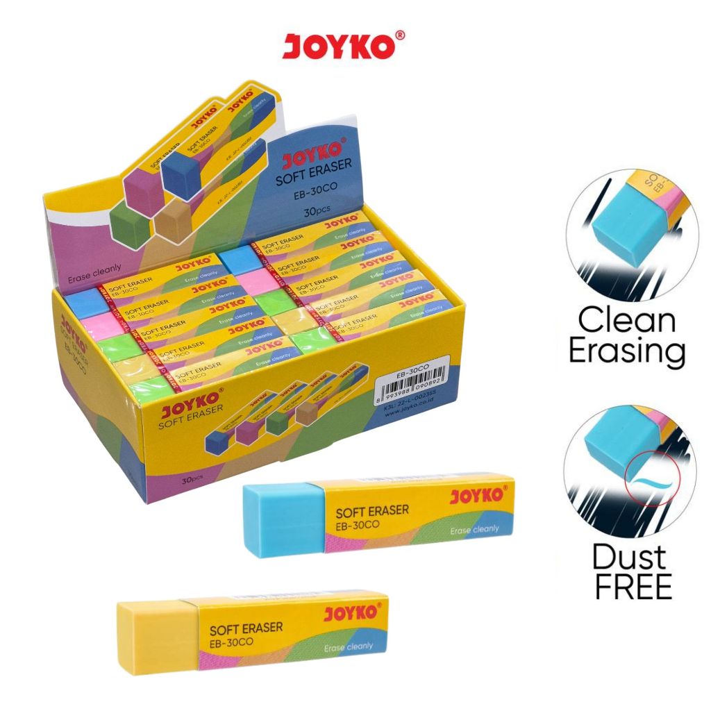 

1 BOX / 30 Pcs Eraser Penghapus Joyko EB-30CO