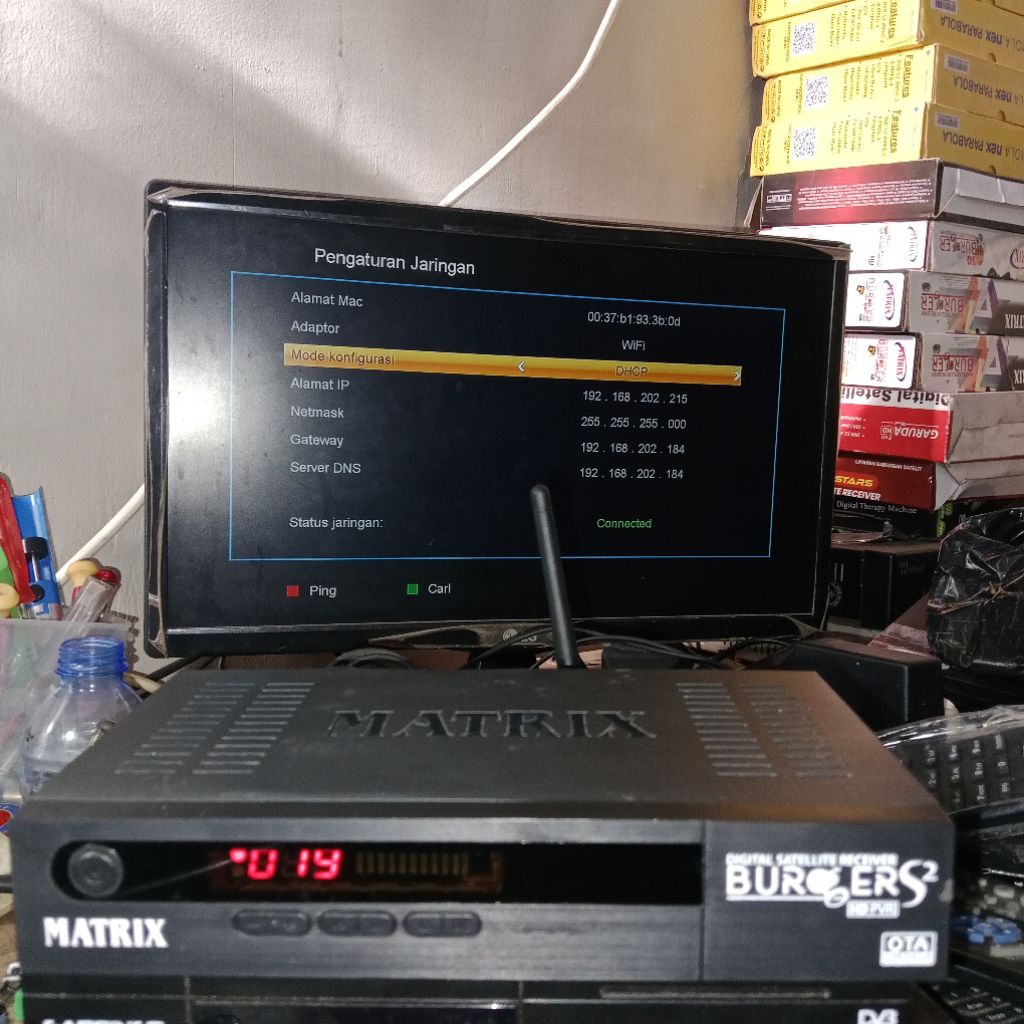 Receiver bekas pakai Parabola Rx Matrix Burger S2 HD mini KOS 4MB bisa Nonton TV Dakwah Sunnah