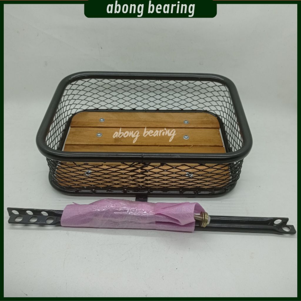 KERANJANG SEPEDA DEPAN ALAS KAYU/RAK SEPEDA DEPAN MODEL CLASSIC VINTAGE RAM WAJIK HITAM