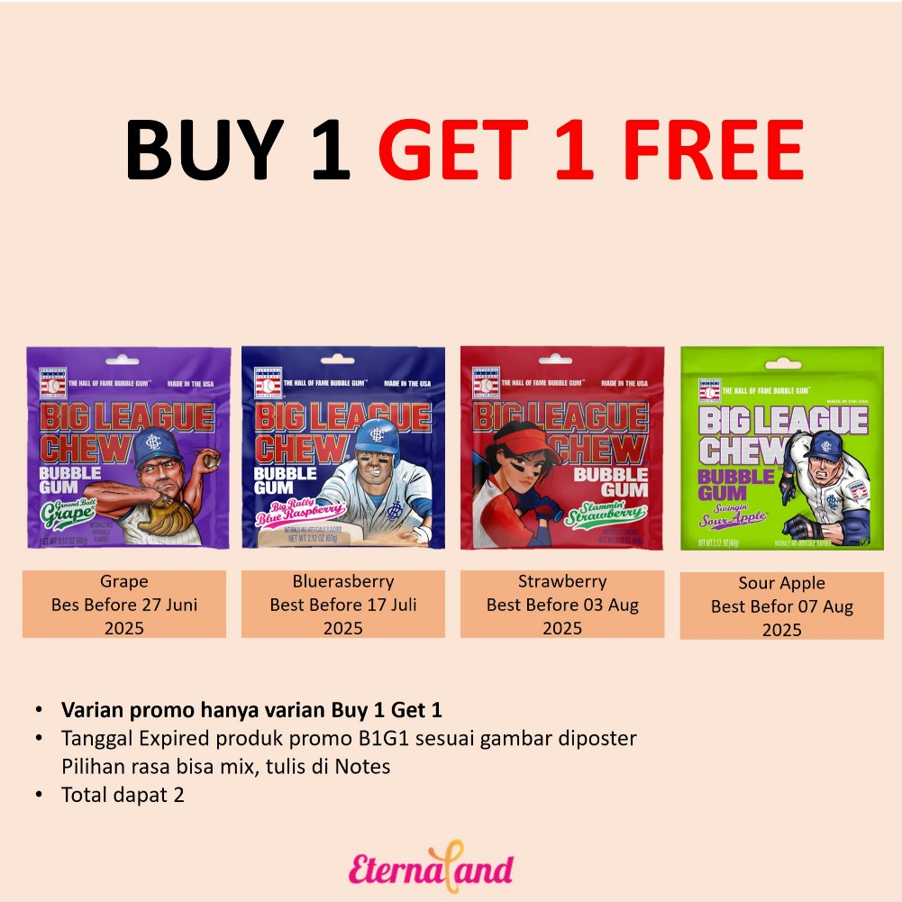 

Big League Chew Bubble Gum - permen karet big league impor USA