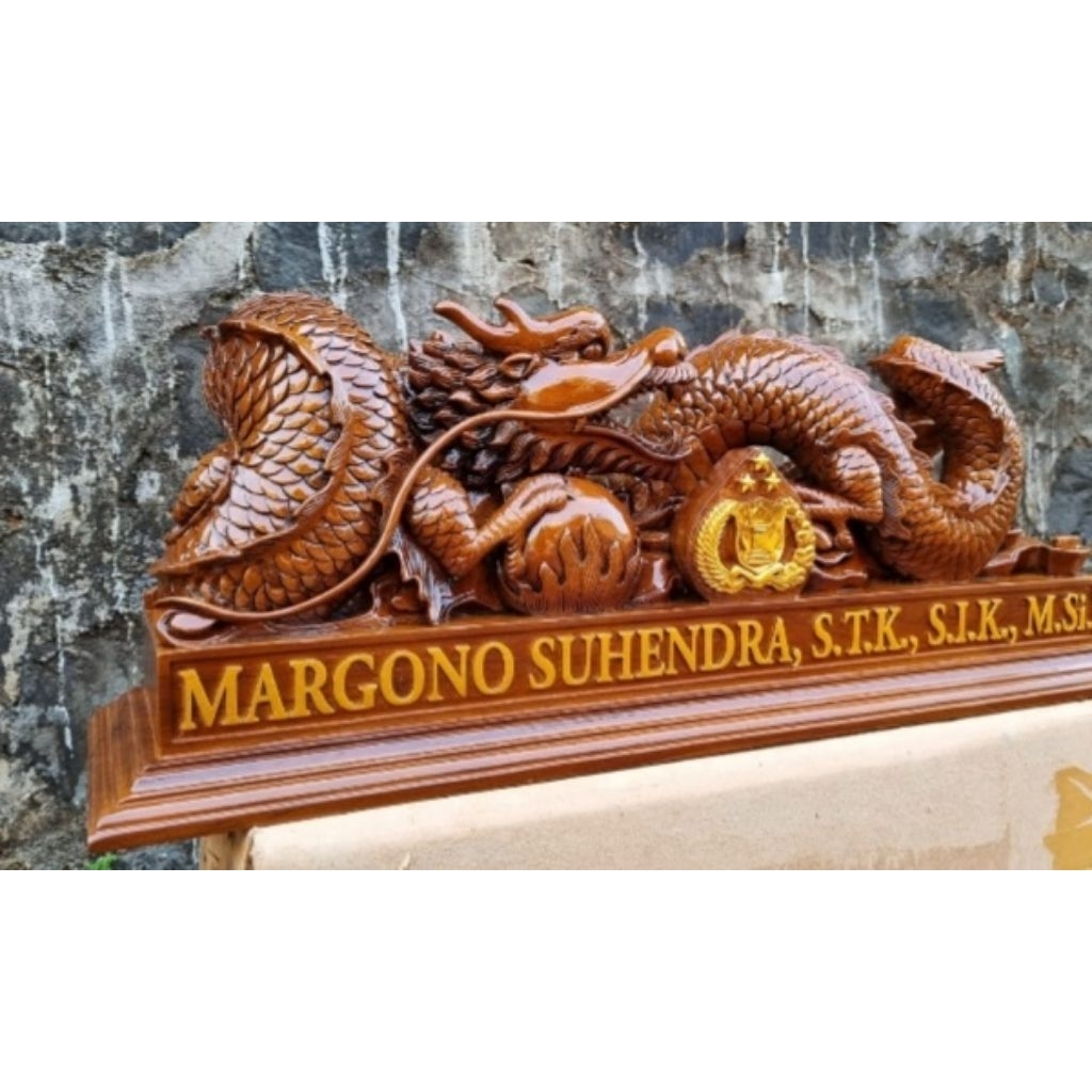 papan nama ukir naga kayu jati