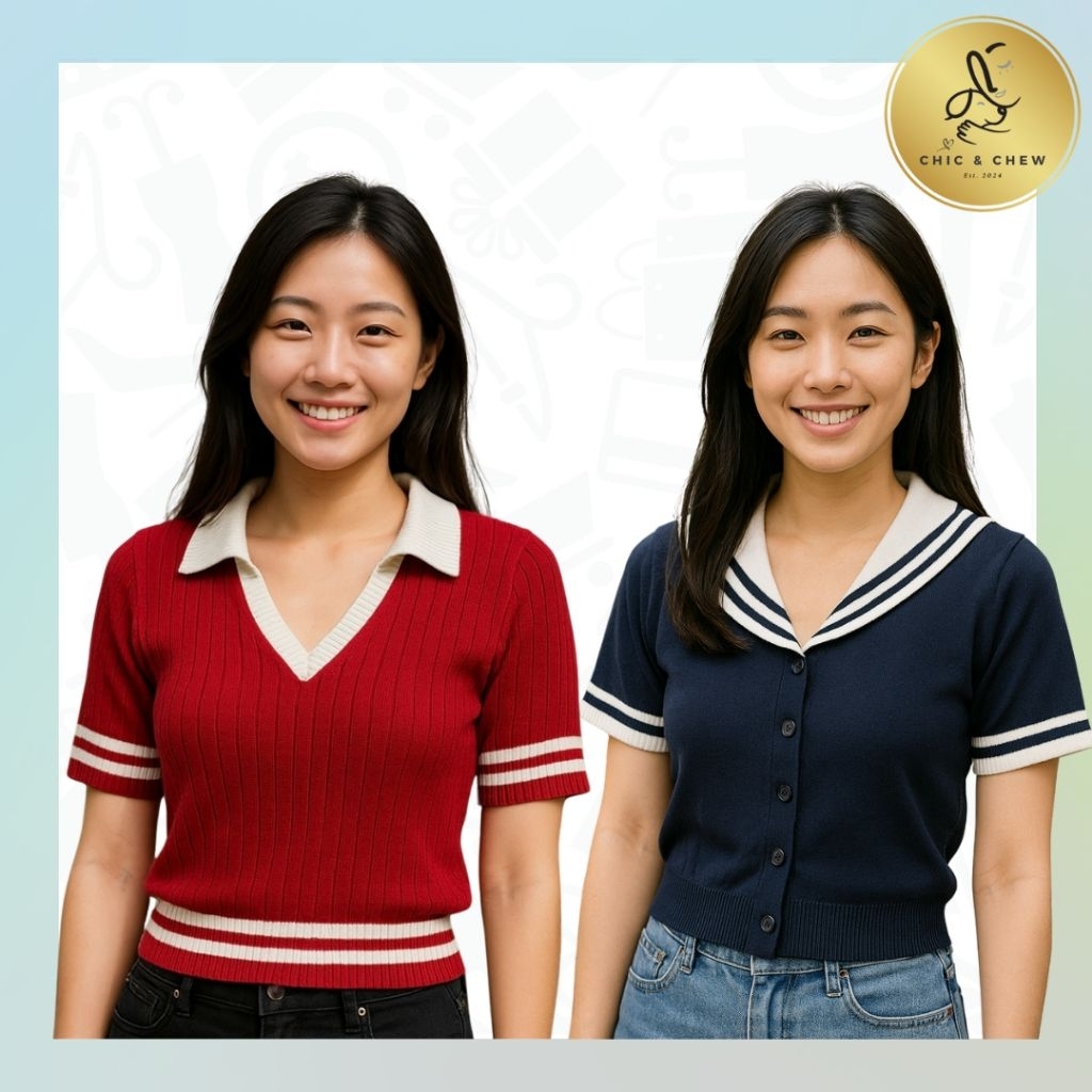 Blouse Rajut Crop Collar Top Colorbox  | Knit Woman Crop Top | Blus kerah rajut