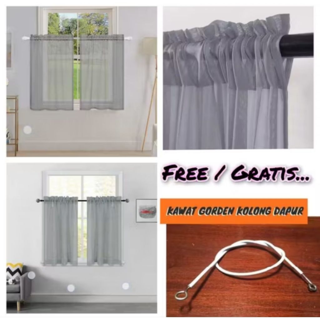 gorden jendela kecil Gorden etalase Hordeng Jendela dapur warna abu vitrase Tirai lapisan serut