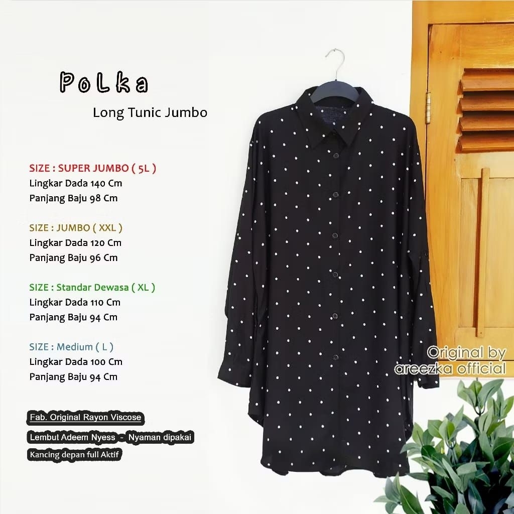 POLKADOT HITAM by Areezka Atasan Tunik Kemeja Wanita Jumbo Big Size XXL XXXXL Super Ademmmm