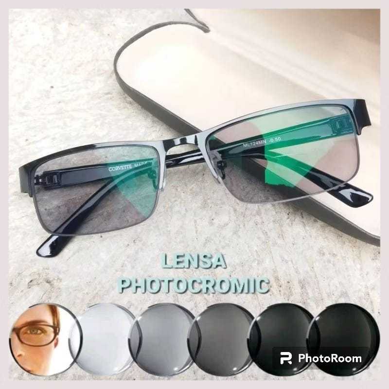 Kacamata Lensa Photocromic Minus 0.25 sampai Minus -6.00 Antiradiasi Blueray Hp Komputer Unisex Pria