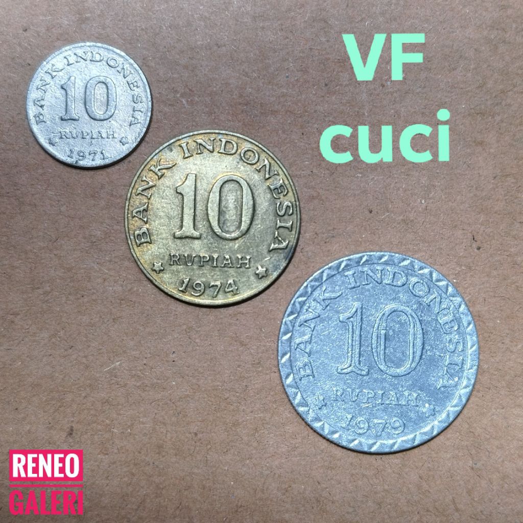 VF Paket 3 Variasi Koin 10 Rupiah Indonesia Uang kuno logam Asli original tahun 1971 1974 1979 set k