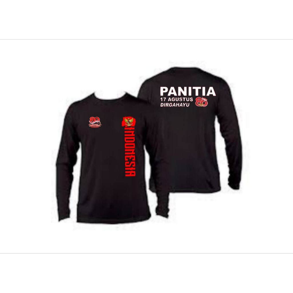 Kaos Panitia 17 Agustus Hitam Lengan Panjang – Dirgahayu RI 80 Tahun | Kaos Custom Indonesia Merdeka