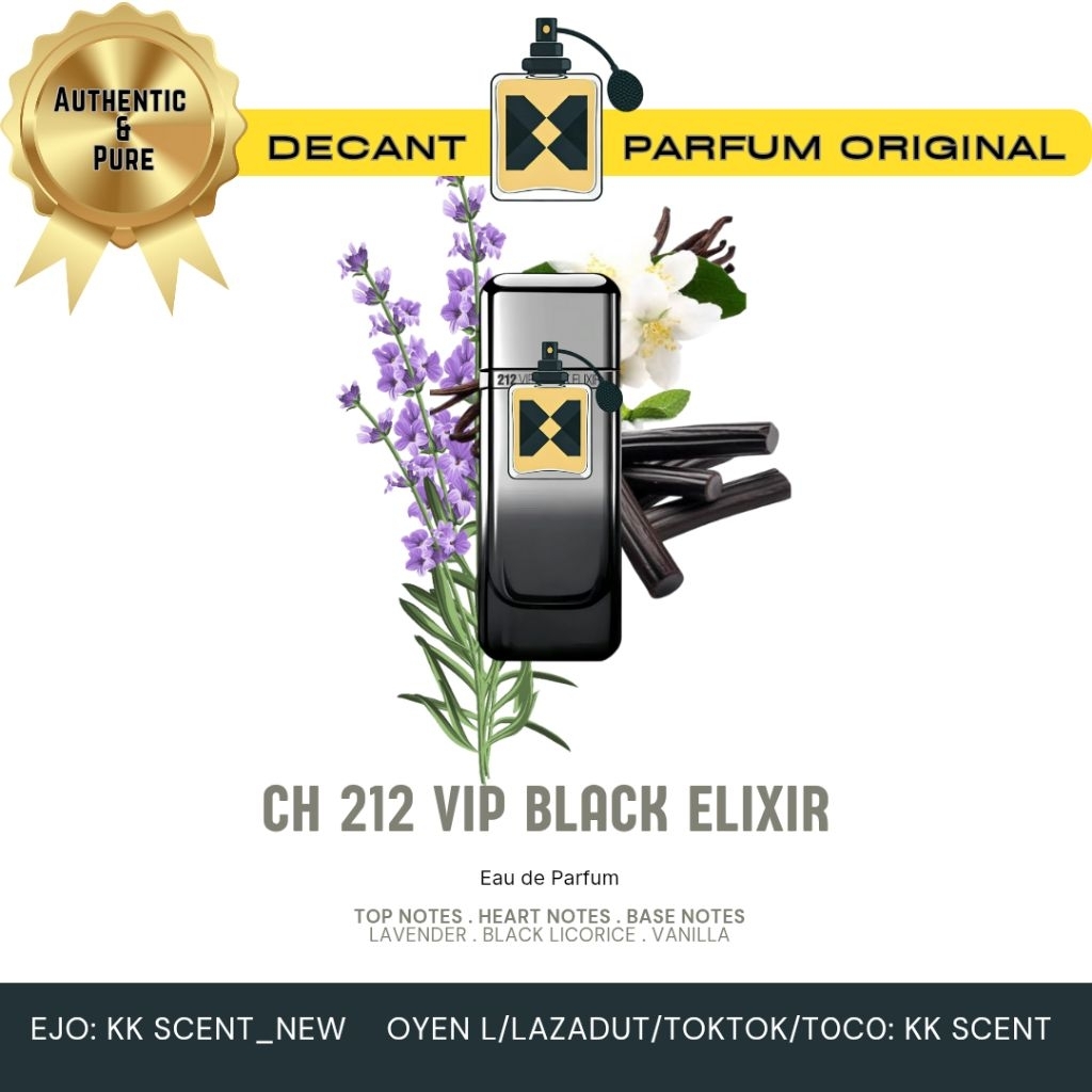 CH 212 VIP MEN BLACK ELIXIR Decant Parfum Original travel size parfum pindahan botol kecil eceran uk