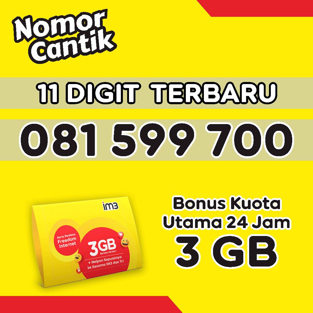 Kartu perdana indosat Nomor Cantik 11 Digit  3GB+Nelpon Sepuasnya ke Sesama IM3 dan Tri Edisi Terbar