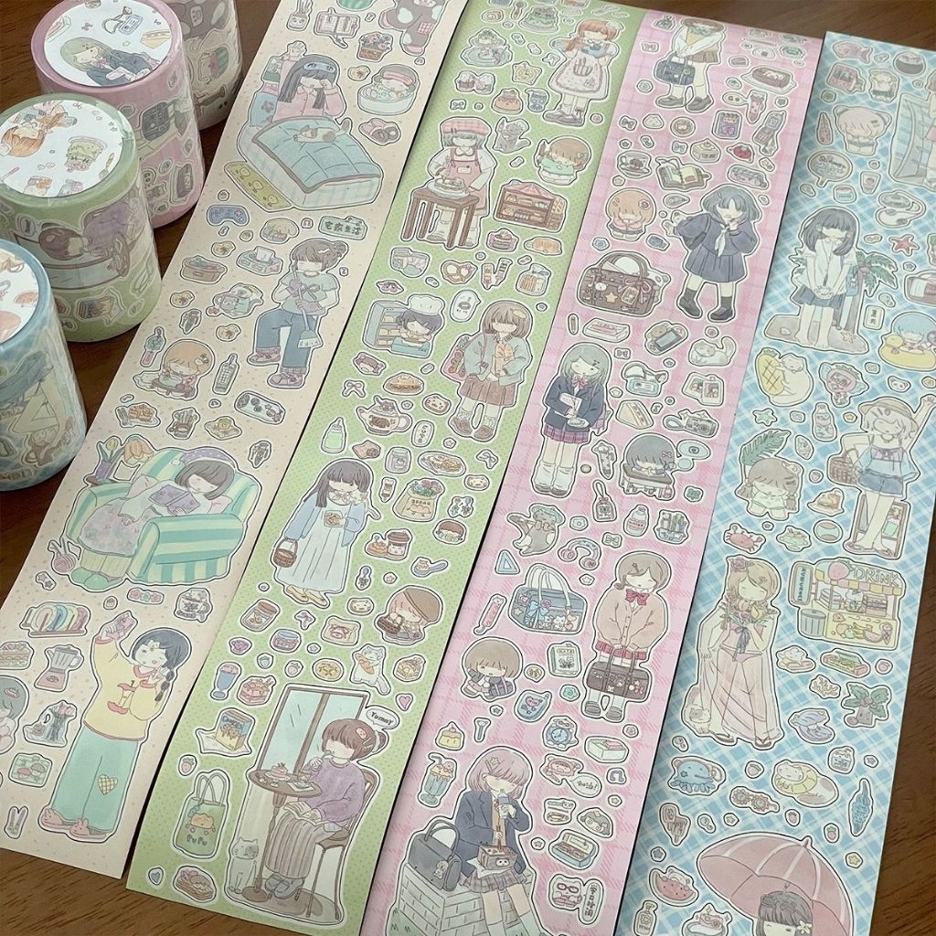 

[WindHeart] 1 sticker roll wakawaka ins girl cute character hand book cartoon material decoration DIY