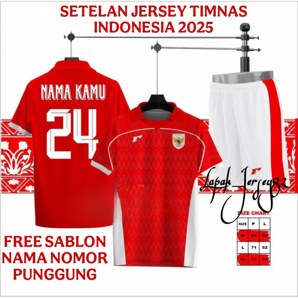 Jersey Timnas Indonesia Free Sablon Nama Nomor Baju Olahraga Sepak Bola Futsal Dewasa