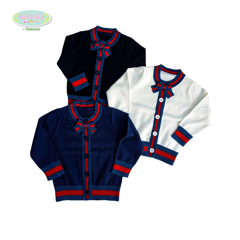 BUBBLY BY TOMOMI CARDIGAN BAYI PEREMPUAN BOW STRIPE / OUTER / PAKAIAN LUARAN