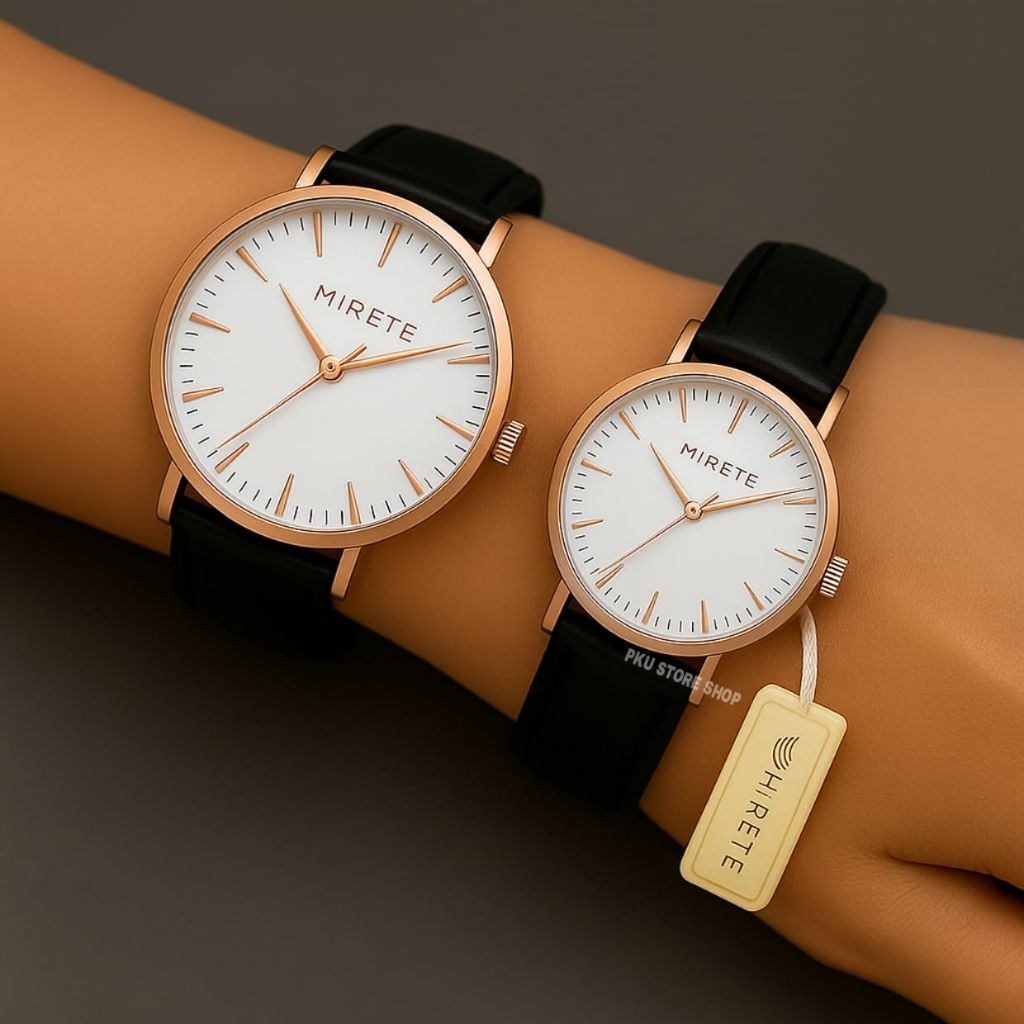MIRETE Jam Tangan Couple Pria Dan Wanita TALI KULIT Brand Mirete Original Tahan Air Simple Dan Elega