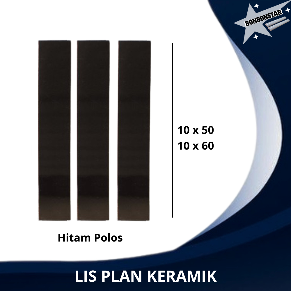 List Plint Keramik 10x60 Hitam Polos/Glossy/ 1 Pcs - Lis Plin Keramik 10x50 dan 10x60 - hitam Polos 