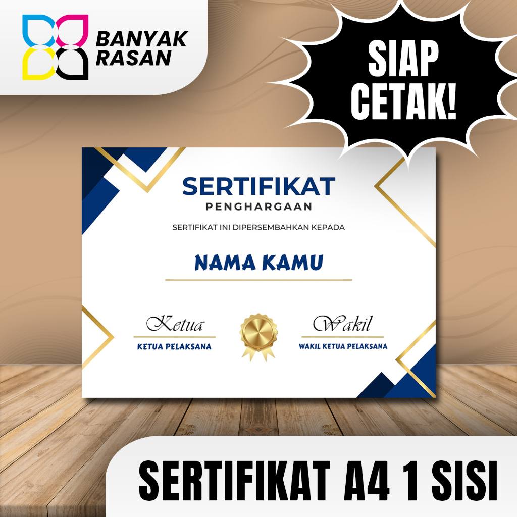 

[FILE SIAP CETAK] Custom Satuan SERTIFIKAT/PIAGAM A4 1 SISI | Banyak Rasan Digital Printing
