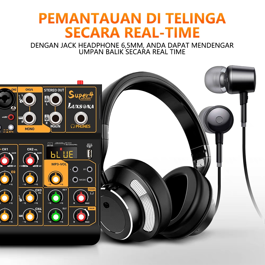 Luxsona Audio 4-Chanel Mixer Profesional Mendukung Usb/Electro Bluetooth 48V Phantom Power Dj Audio