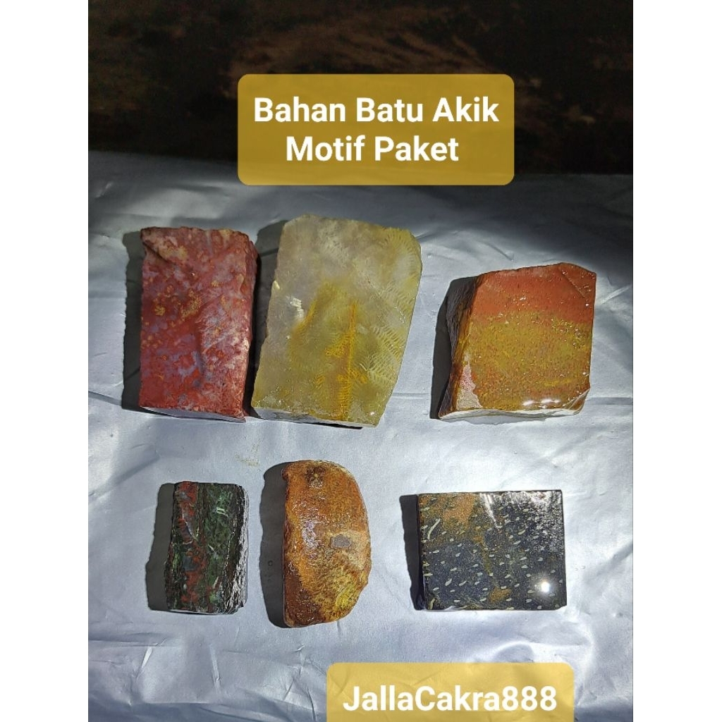 Bahan Batu Akik Alam Paket 6 Aneka Motif Lumut Merah Junder Fokay Bahan Batu Kristal Natural Rough A