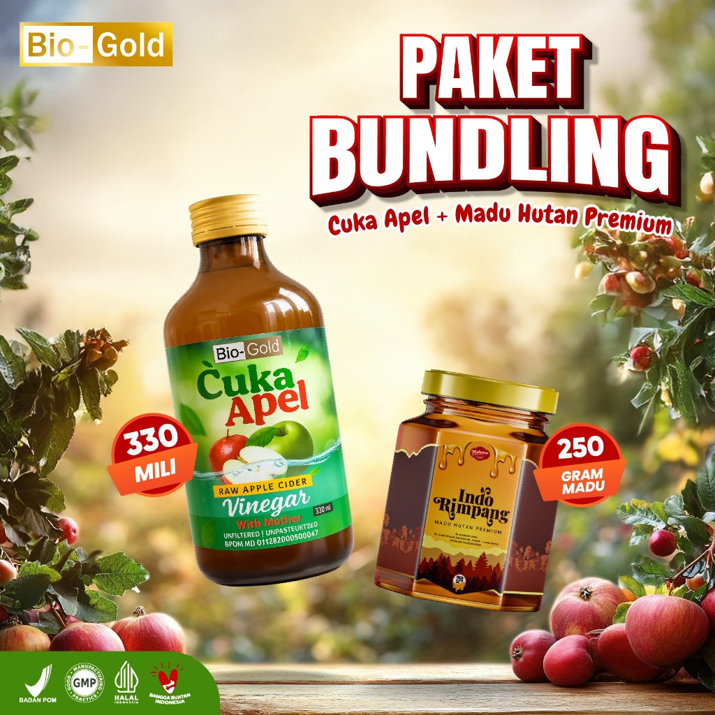 

Cuka Apel Bio Gold Plus Madu Murni Premium Indo Rimpang Raw Apple Cider Vinegar With Mother Fermentasi Organik 330 ml Untuk Diet