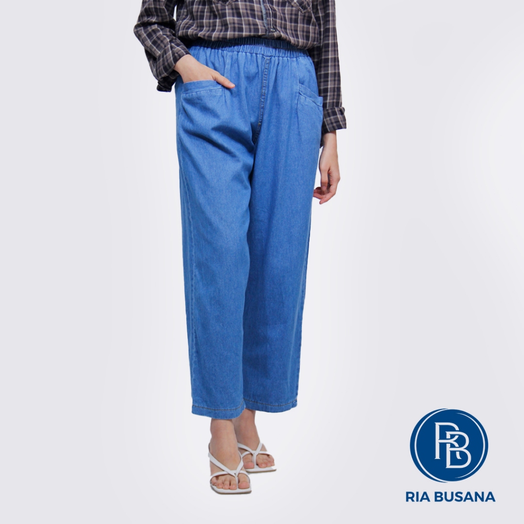 Ria Busana - Income - Celana Panjang Kulot Wanita Bio Blitz Jumbo Jeans Pinggang Karet Kantong
