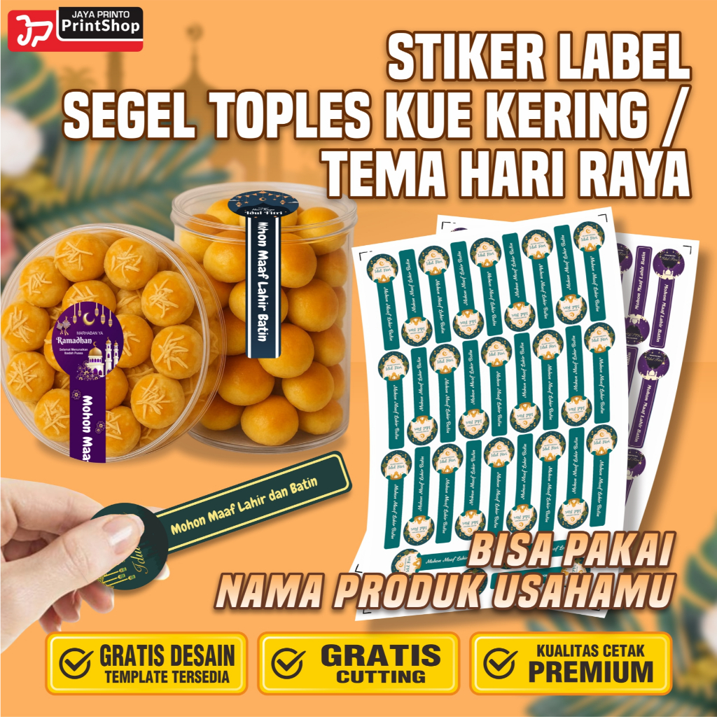 

Cetak Stiker Label Kemasan, Makanan, Minuman Bentuk Segel Tema Idul Fitri Minim Order 5lembar, Ukuran A3+ Bahan Bontaq / Chromo Plus Cutting Murah_STICKER