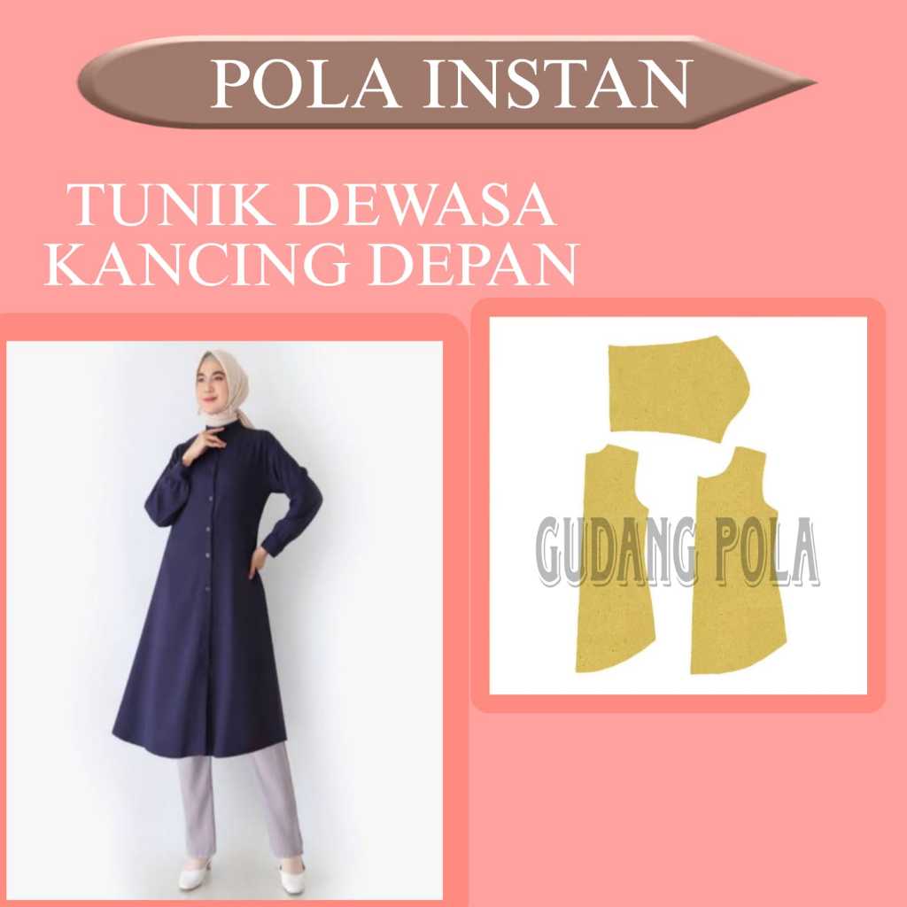 [✓COD] Pola Tunik Dewasa Kancing Depan | Pola Baju Wanita Lengkap | Pola Jiplak | Pola Instan...