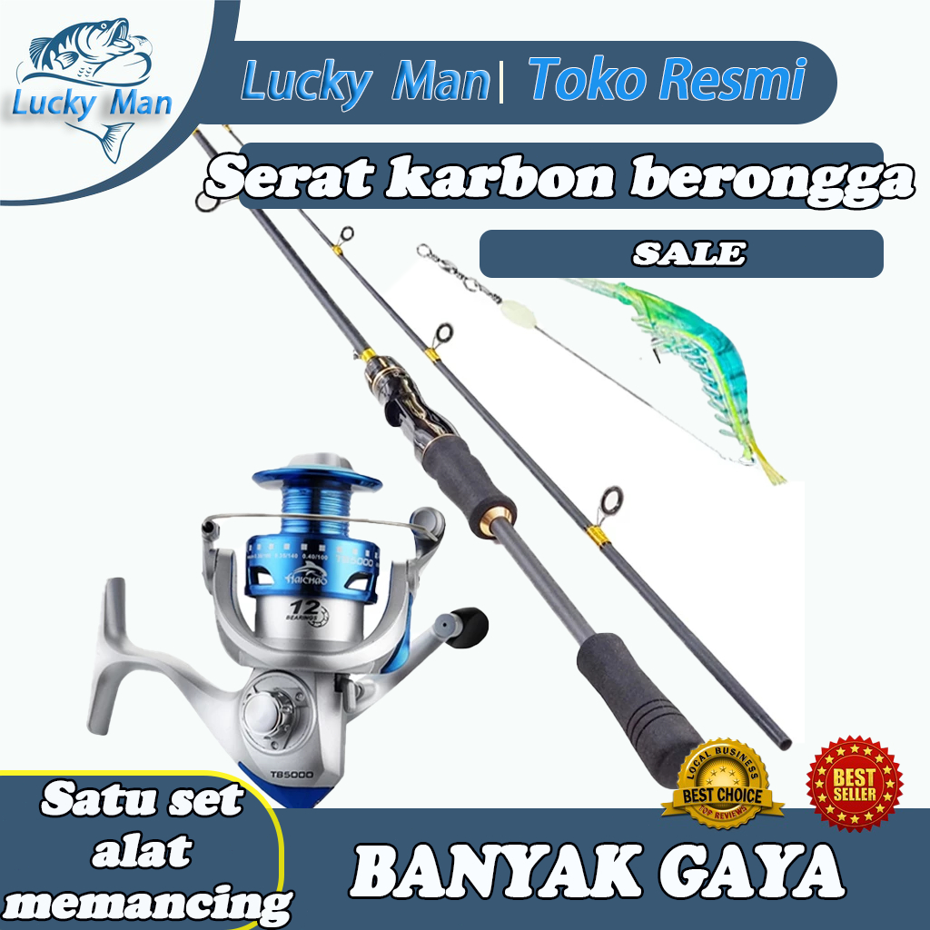 Lucky Man - Set joran pancing serat karbon/set gulungan pancing/1 set pancing/Spin Casting