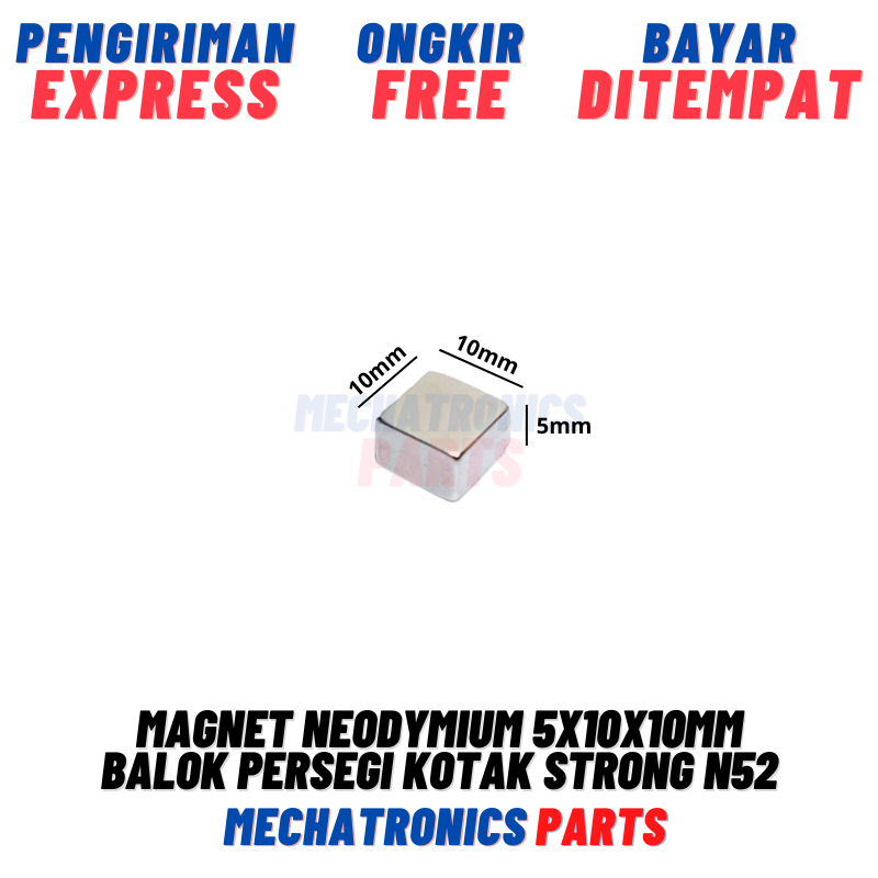 Magnet Neodymium 5x10x10mm Balok Persegi Kotak Strong N52