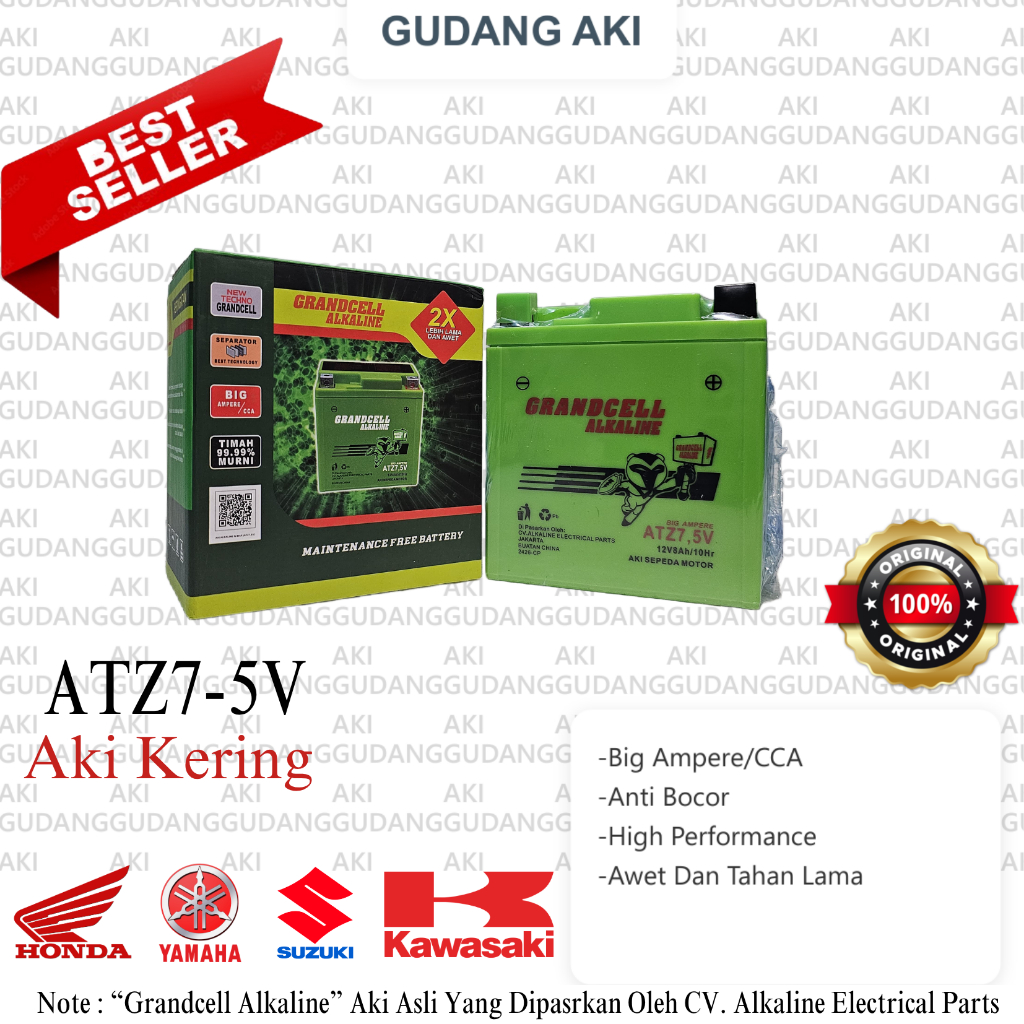 Aki Motor Grandcell Alkaline ATZ7, 5V Baterai Aki Kering NMax Aerox Lexi
