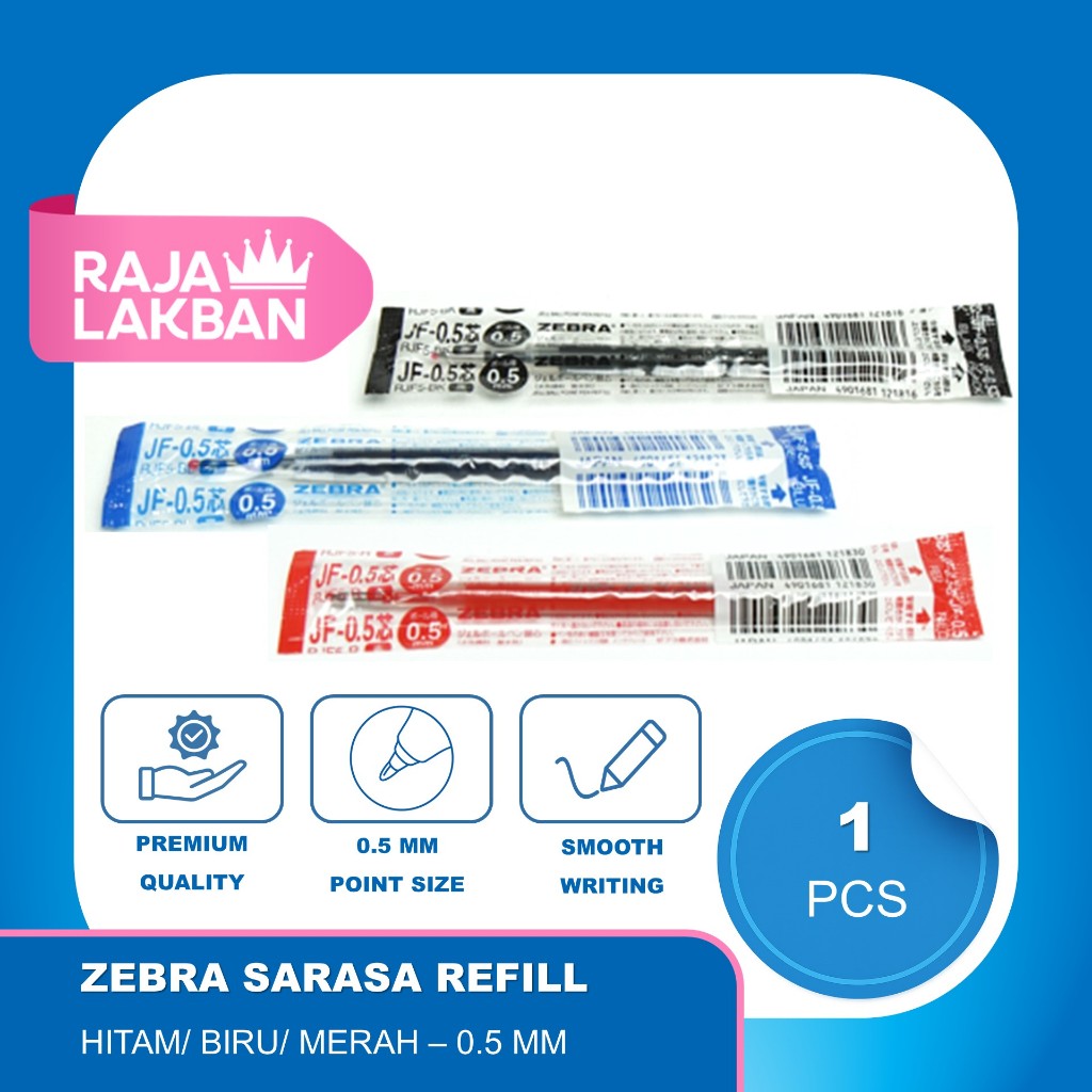 

Isi Ulang Pulpen Zebra Sarasa JF 0.5 mm/ Hitam/ Biru/ Merah - Pcs