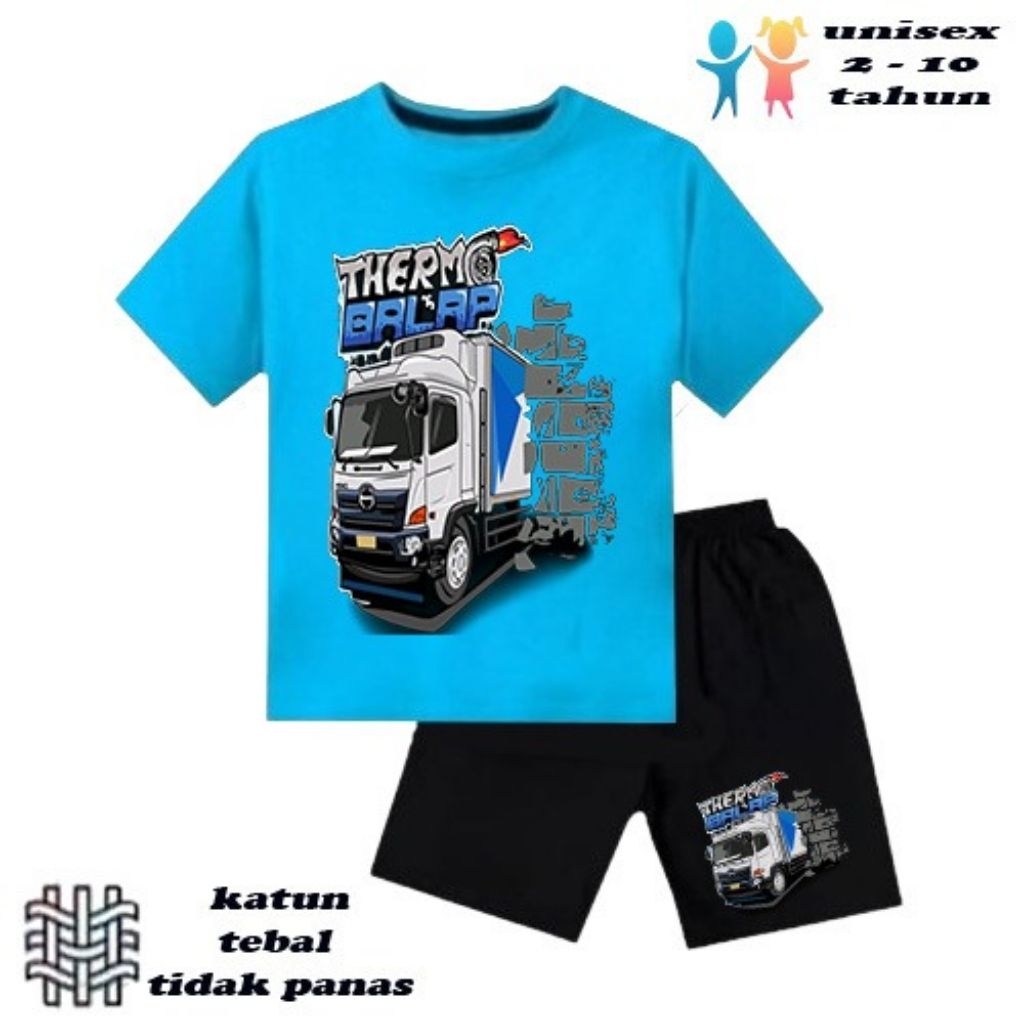 setelan baju anak laki-laki perempuan baju kaos anak laki-laki perempuan motif mobil truk oleng  umu