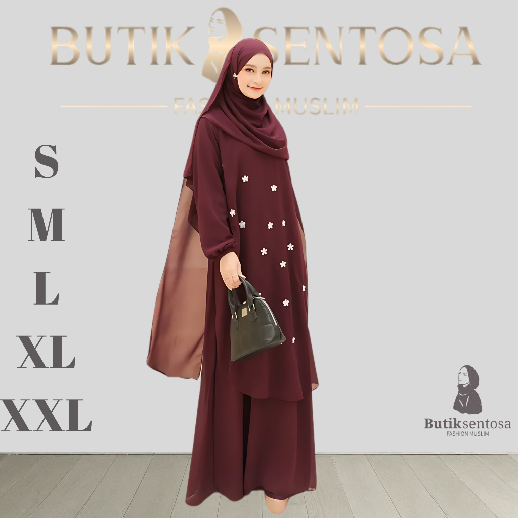 Gamis Bordir Terbaru Motif Bunga Dres Ceruti Premium 2 Layer Baju Wanita Muslim Kekinian Ootd Syar'i