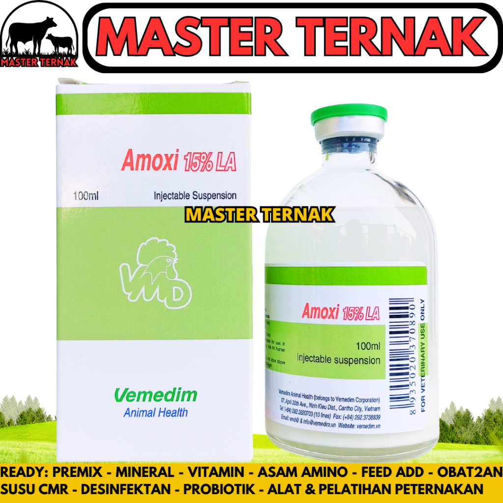 AMOXI 15% LA 100ML VEMEDIM - Obat Hewan Antibiotik Long Acting Ternak Like Betamox LA