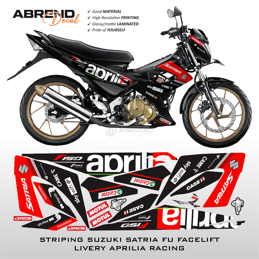 Striping Satria Fu Facelift Livery Aprilia Racing Team / Stiker Motor Suzuki Satria F / Stock Decal