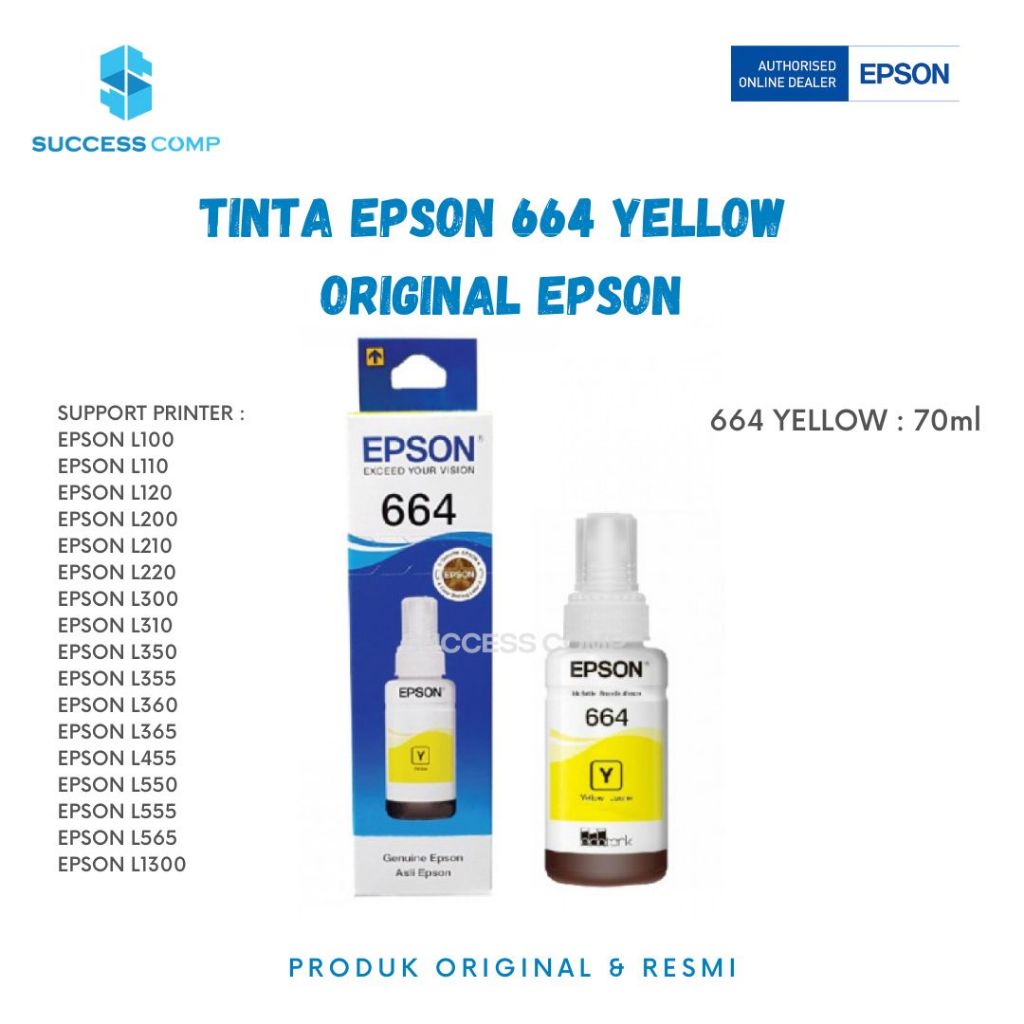 Original 100% Tinta Yellow Printer Epson L100/L200/L300/L550