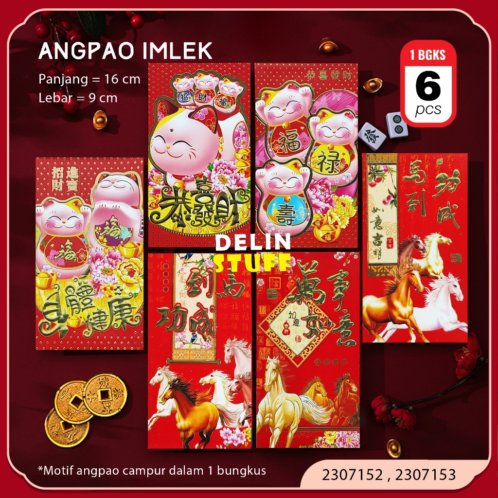 

Angpao Imlek Panjang Motif Kuda Motif Kucing Angpao Hok Angpau Rezeki isi 6 pcs (2307152 2307153)