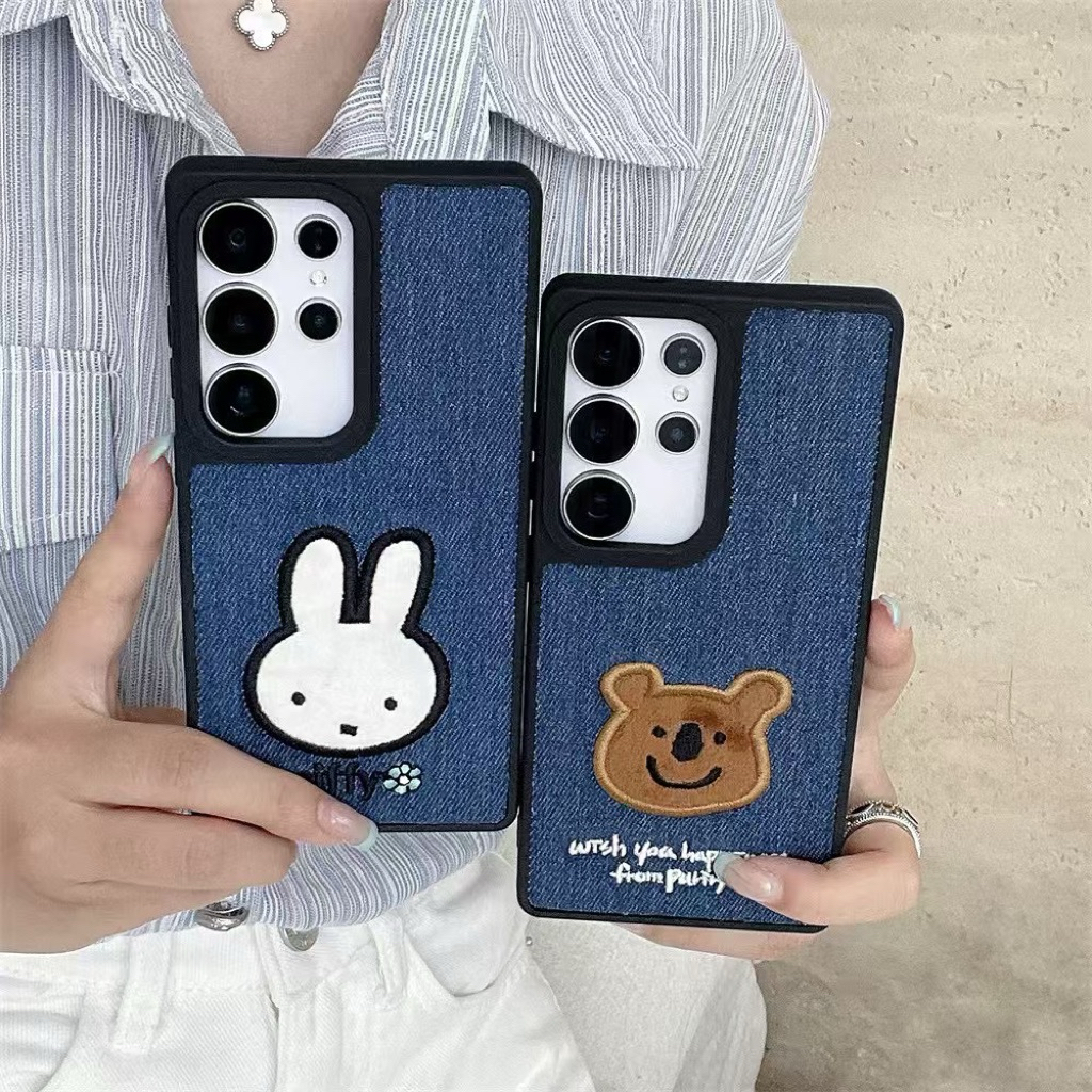 New Case Samsung Galaxy Series Bahan Jeans The Rabbit Bunny Bear Cute Lucu Keren Hp Casing Magnet Sa