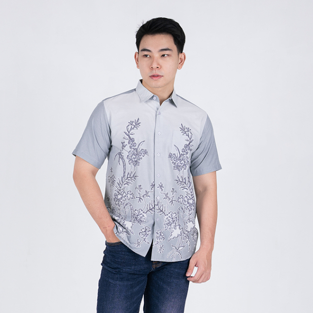 BENHILL Kemeja Pria Batik Print Grey Pendek 51907