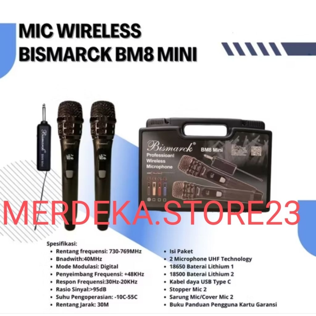 NEW Microphone Wireless BISMARCK BM-8 Mini | BISMARCK BM8 Mini Profesional Mic Wireless Dual Handhel