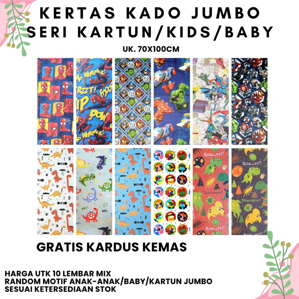 

Kertas Kado Wrapping Paper Premium ukuran Jumbo Seri Kartun (10lembar)