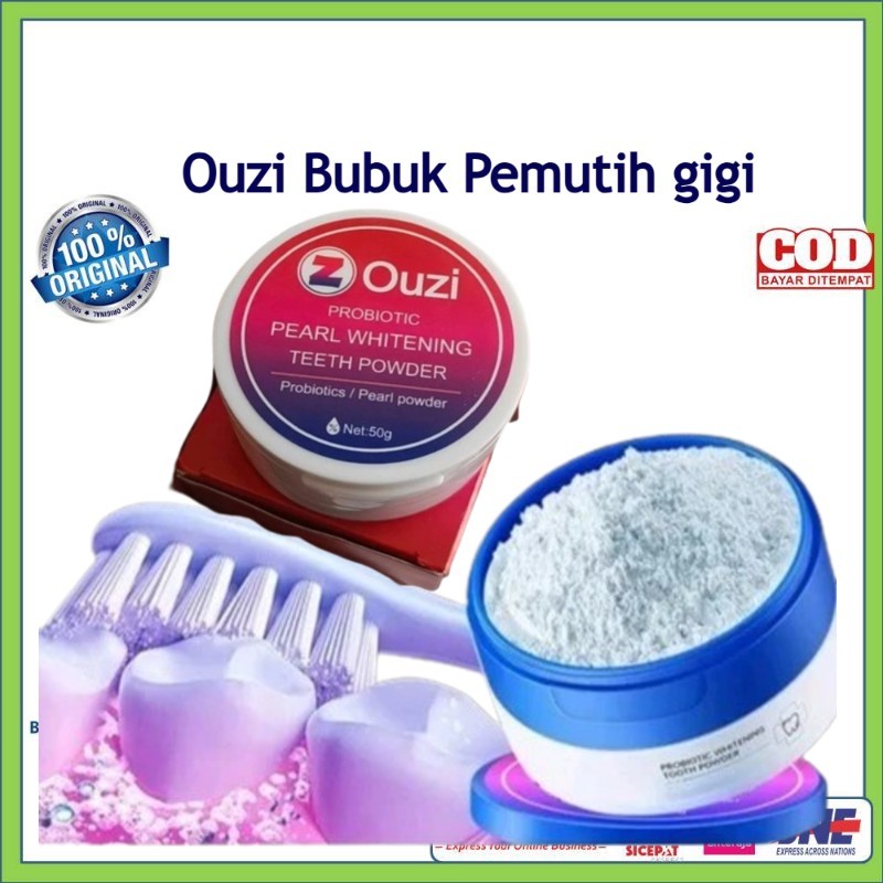 Ouzi Bubuk Pemutih Gigi Kuning Probiotik Pearl Tooth Cleaning Powder