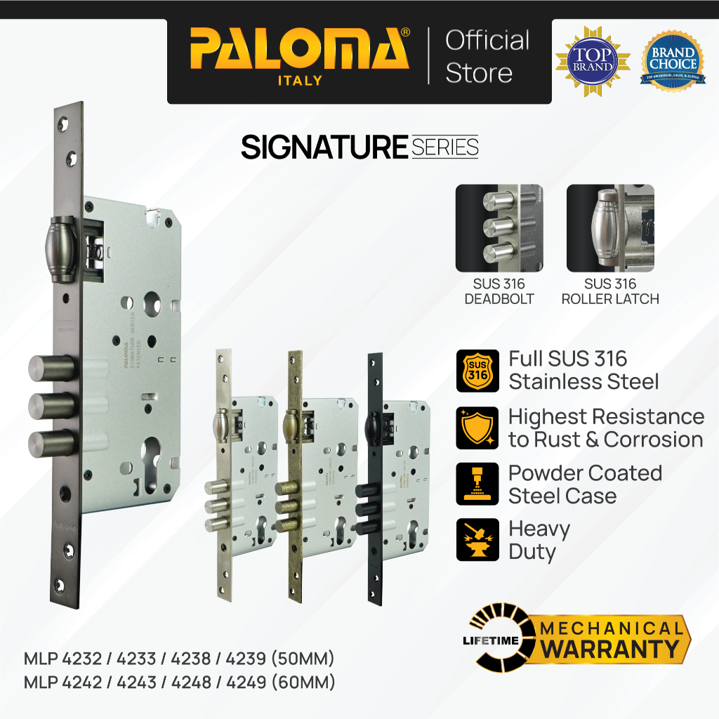 PALOMA Mortise Lock Lockcase Body Kunci Pintu Roller Pelor Stainless Steel SUS 316 SUS316 Hitam Matt