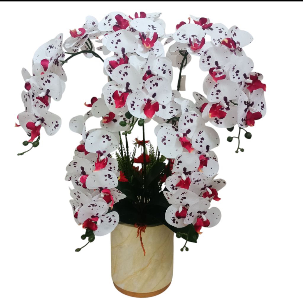 [Bunga Set Pot] Bunga anggrek latex set pot / Bunga anggrek hiasan meja / Bunga anggrek set pot marm