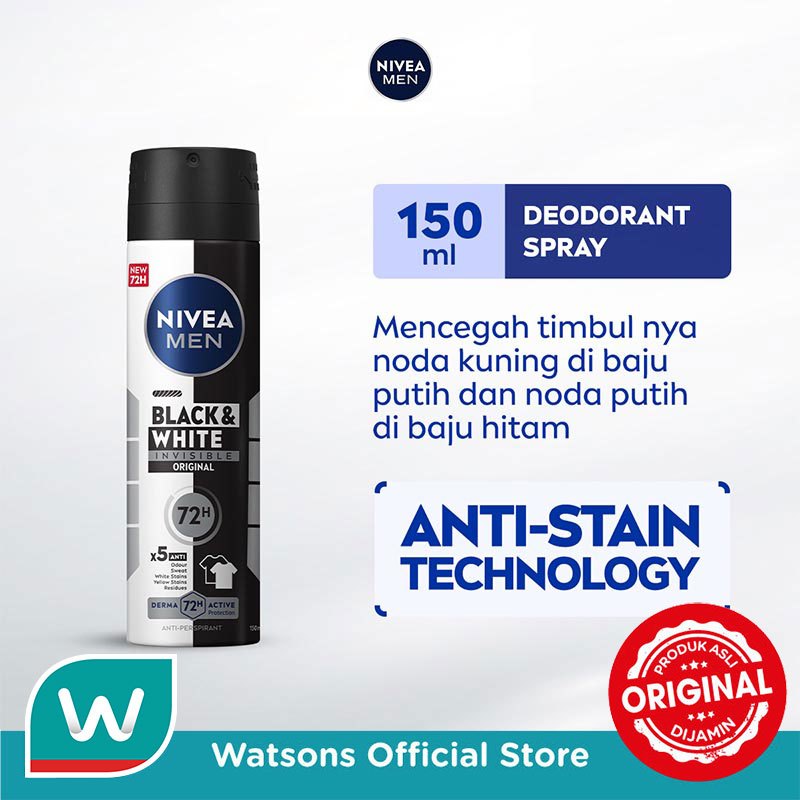 Nivea Men Deodorant Spray Black & White Invisible Original 150ml - Deo anti noda baju wangi segar
