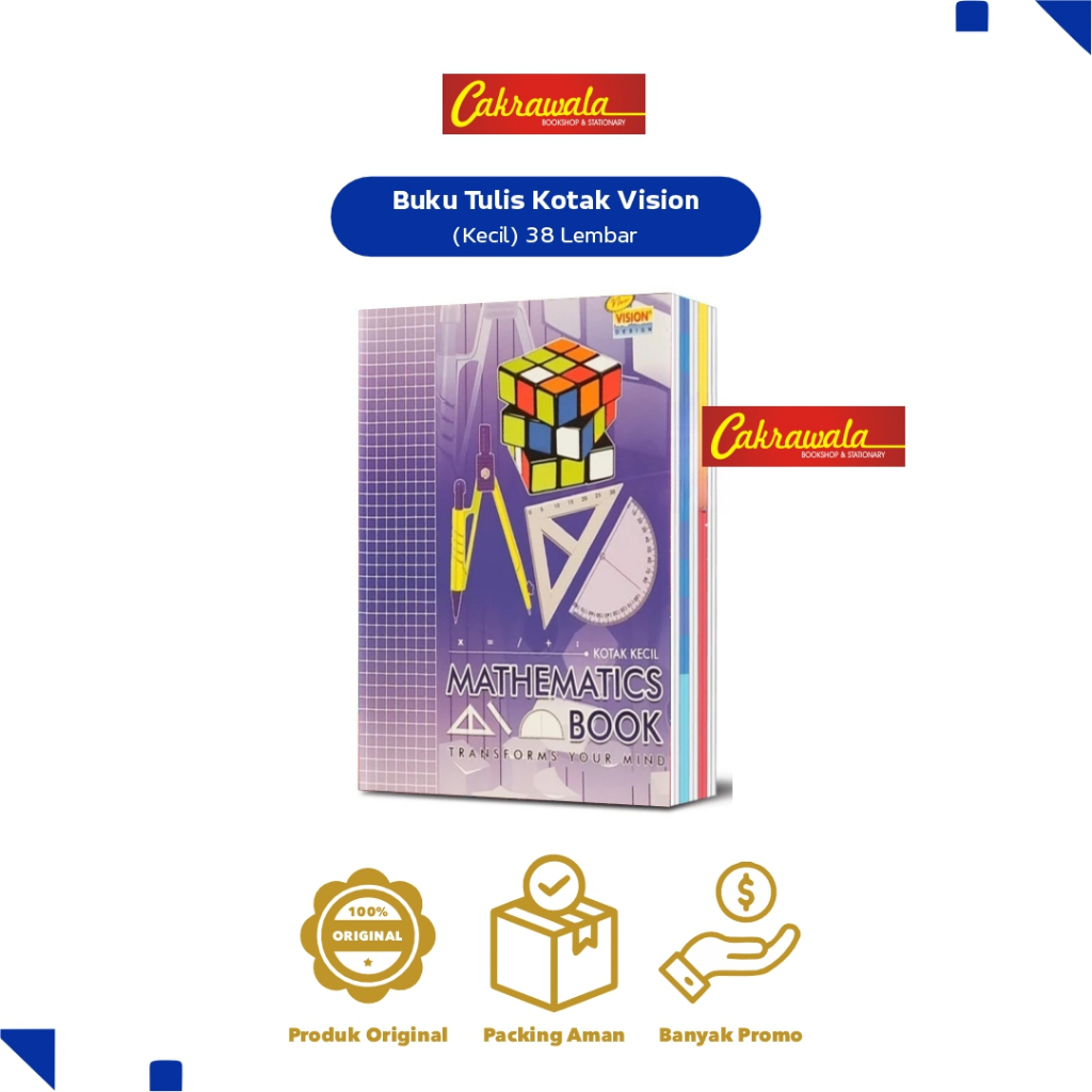 

VISION Buku Kotak Kecil 38 Lembar | 1 Pack Isi 10 Buku Tulis | Buku Tulis Matematika Sekolah