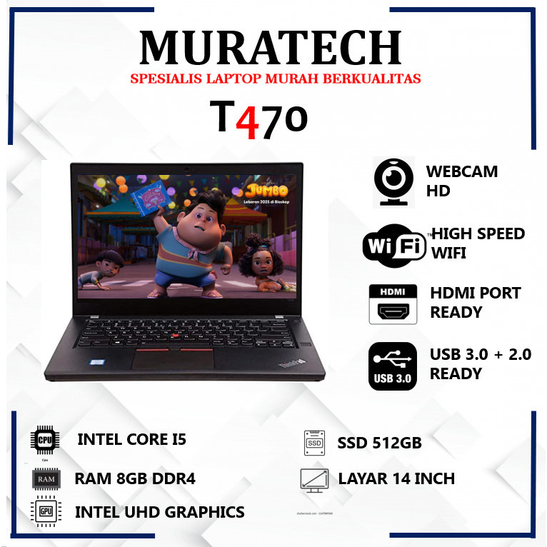 PROMO LAPTOP MURAH LENOVO THINKPAD T470 RAM 16GB 1TB SSD 14 INCH WINDOWS BAGUS MULUS